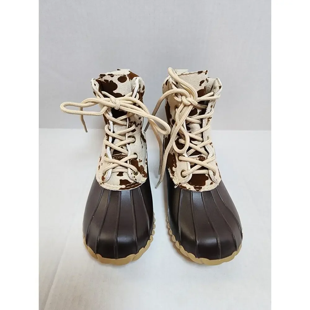 Outwoods‎ Kids Size 12 Cow Print  Lace Up Rubber Boots